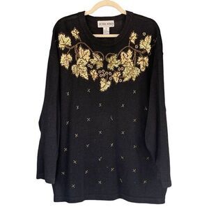 S5 VTG Victoria Woman Women's Sequin Embellished Floral Pullover Sweater Black S